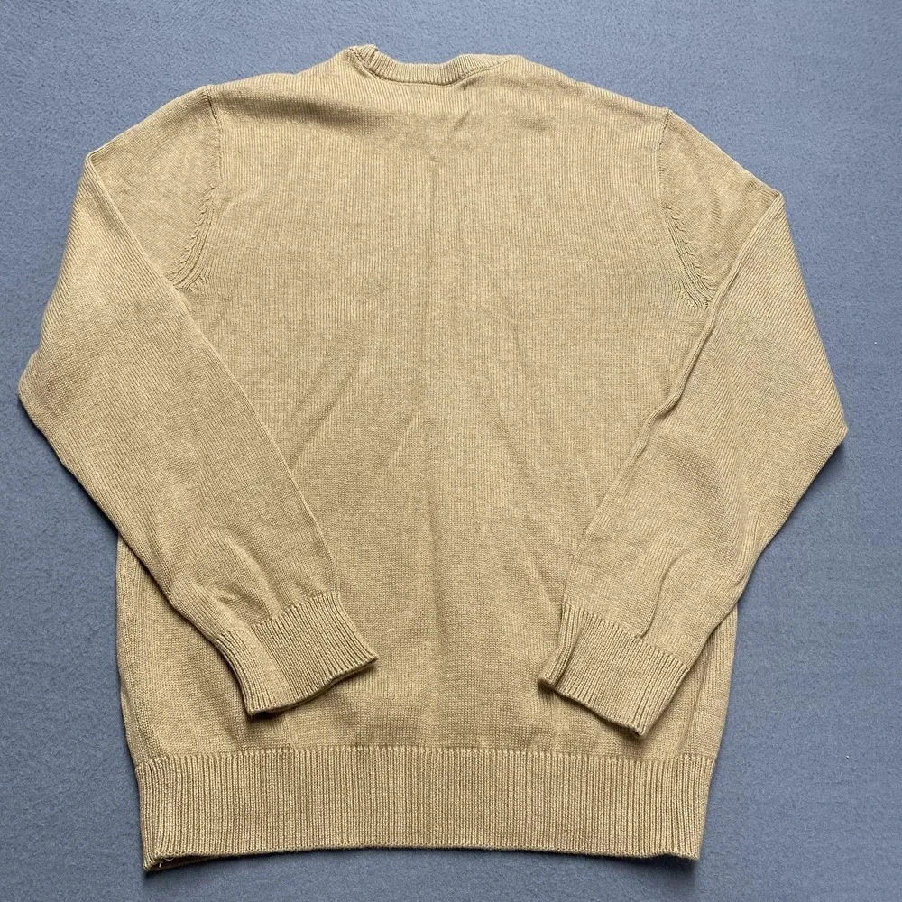 Chaps Sweater Mens Small Beige Gray Stripe Cotton Crewneck Knit‎ Pullover Logo - Picture 5 of 8